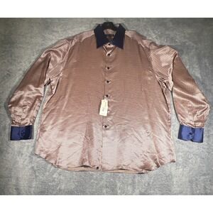 Stefano Ricci NWT Button Down Shirt Luxury 100% Silk Blue and Pink Design 3XL